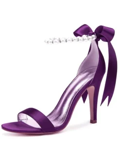 Women's Pearls Ankle Strap Lace Up Wedding Sandals
