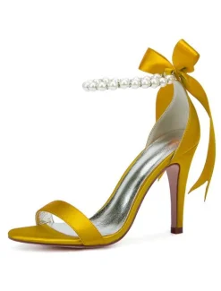 Women's Pearls Ankle Strap Lace Up Wedding Sandals