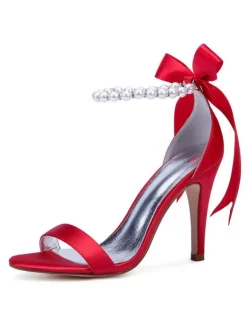 Women's Pearls Ankle Strap Lace Up Wedding Sandals