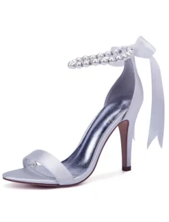 Women's Pearls Ankle Strap Lace Up Wedding Sandals