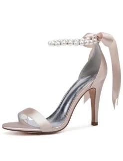 Women's Pearls Ankle Strap Lace Up Wedding Sandals