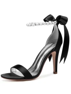 Women's Pearls Ankle Strap Lace Up Wedding Sandals