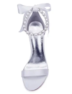 Women's Pearls Ankle Strap Lace Up Wedding Sandals