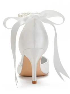 Women's Pearls Ankle Strap Lace Up Bridal Heels