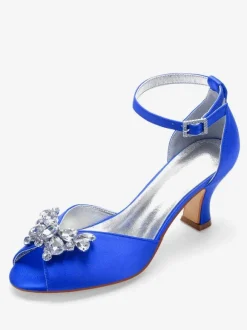Women's Peep Toe Bridal Shoes Ankle Strap Chunky Low Heel