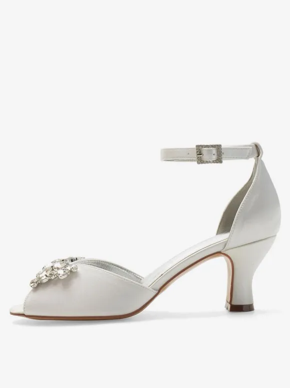 Women's Peep Toe Bridal Shoes Ankle Strap Chunky Low Heel