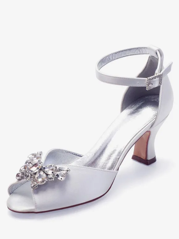 Women's Peep Toe Bridal Shoes Ankle Strap Chunky Low Heel