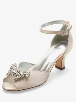 Women's Peep Toe Bridal Shoes Ankle Strap Chunky Low Heel