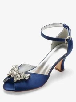 Women's Peep Toe Bridal Shoes Ankle Strap Chunky Low Heel