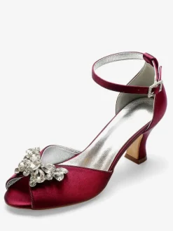 Women's Peep Toe Bridal Shoes Ankle Strap Chunky Low Heel