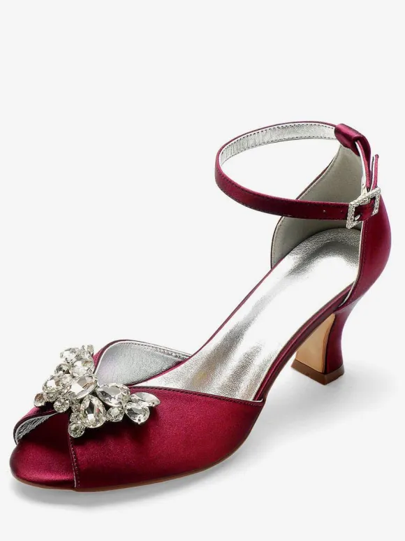 Women's Peep Toe Bridal Shoes Ankle Strap Chunky Low Heel
