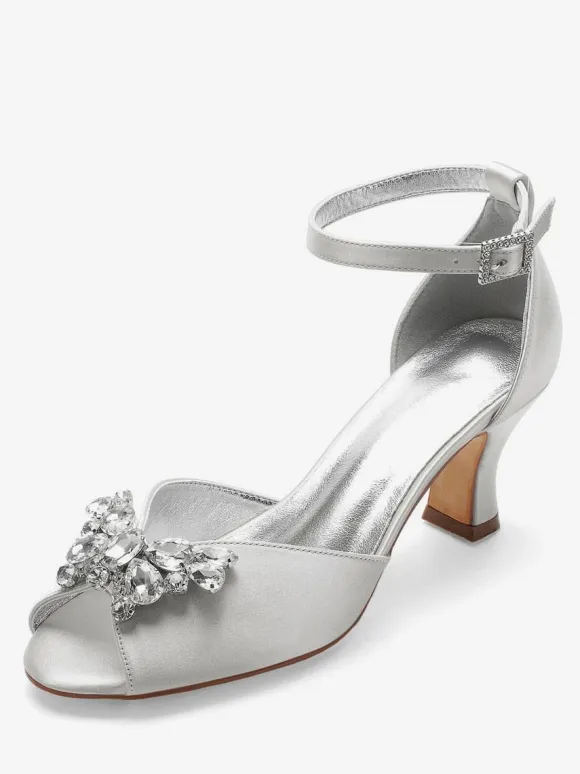 Women's Peep Toe Bridal Shoes Ankle Strap Chunky Low Heel