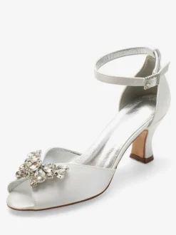 Women's Peep Toe Bridal Shoes Ankle Strap Chunky Low Heel