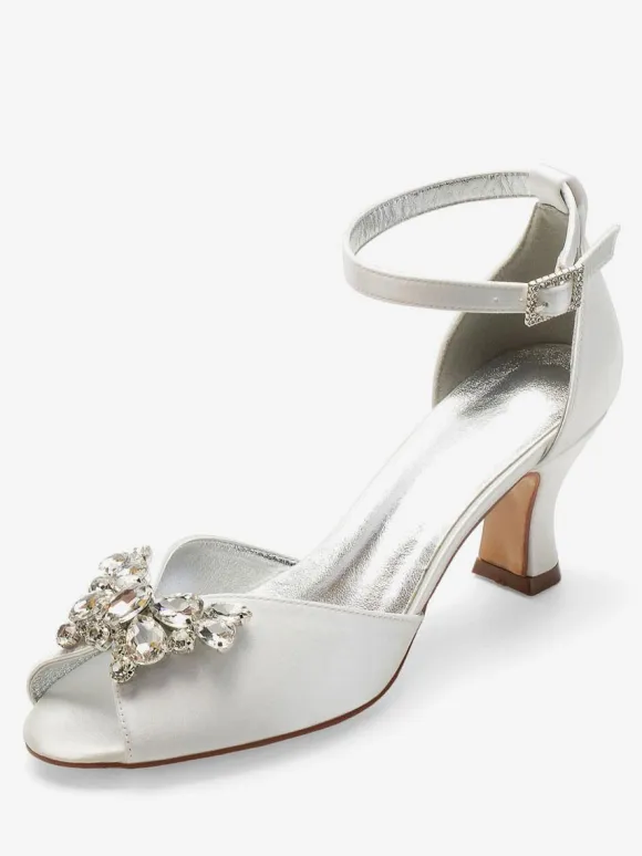 Women's Peep Toe Bridal Shoes Ankle Strap Chunky Low Heel