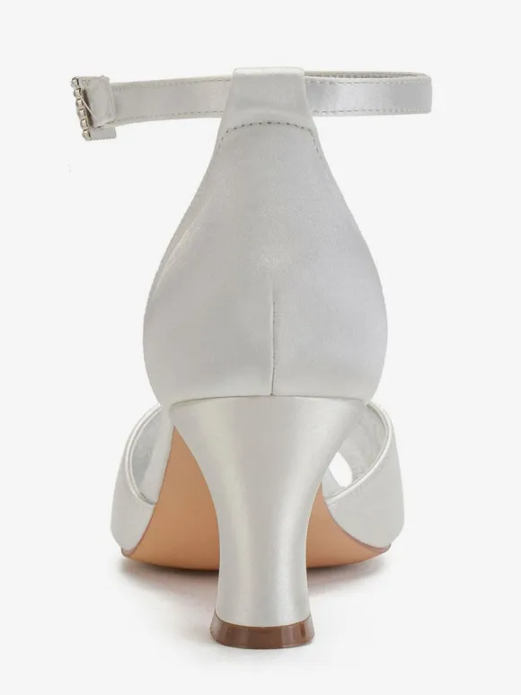 Women's Peep Toe Bridal Shoes Ankle Strap Chunky Low Heel