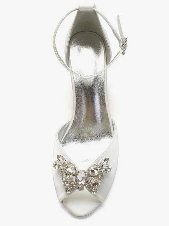 Women's Peep Toe Bridal Shoes Ankle Strap Chunky Low Heel
