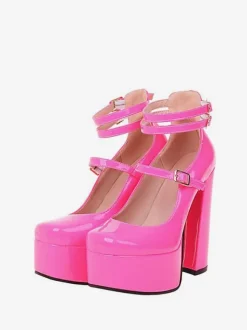 Women's Platform Chunky Heel Mary Jane Pumps in Patent Leather