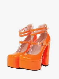 Women's Platform Chunky Heel Mary Jane Pumps in Patent Leather