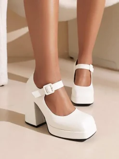 Women's Platform Chunky Heel Mary Jane Pumps