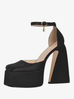 Women's Platform Heels Satin Square Toe Geometric Heel Ankle Strap Pumps