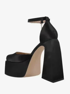 Women's Platform Heels Satin Square Toe Geometric Heel Ankle Strap Pumps