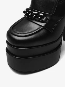 Women's Platform Loafers Chunky Heel Slip On Pumps