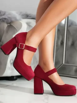 Women's Platform Pumps Square Toe Chunky Heel Buckle Strappy Mary Jane Pumps