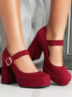 Women's Platform Pumps Square Toe Chunky Heel Buckle Strappy Mary Jane Pumps