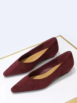 Women's Pointed Toe Suede Nap Ballet Flats In