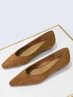 Women's Pointed Toe Suede Nap Ballet Flats In