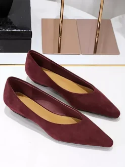 Women's Pointed Toe Suede Nap Ballet Flats In