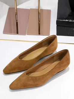 Women's Pointed Toe Suede Nap Ballet Flats In