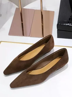 Women's Pointed Toe Suede Nap Ballet Flats In
