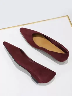Women's Pointed Toe Suede Nap Ballet Flats In