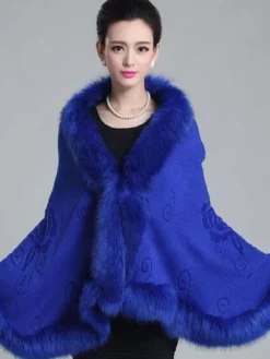 Women's Poncho Knitwear Oversized Faux Fur Coat Spring Outerwear