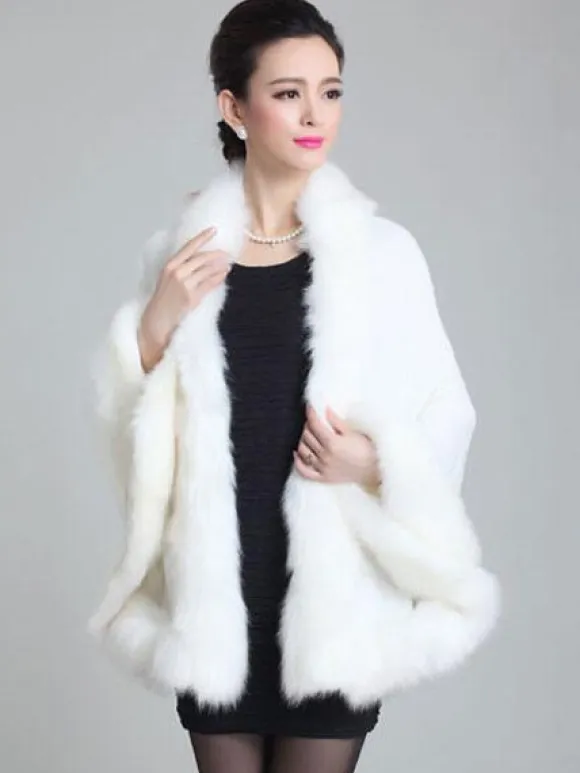 Women's Poncho Knitwear Oversized Faux Fur Coat Spring Outerwear