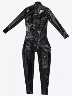 Womens PVC 3D Full Bodysuit Latex Elasitc Sexy Tight Faux Leather Oil Shiny Bandage Bodycon Jumpsuit