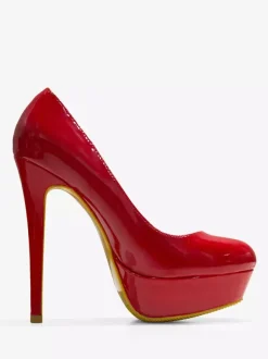 Womens Red Platform Shoes Round Toe Stiletto Heel Pumps
