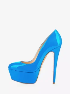 Womens Red Platform Shoes Round Toe Stiletto Heel Pumps