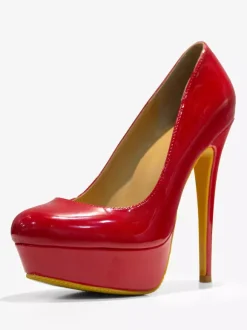 Womens Red Platform Shoes Round Toe Stiletto Heel Pumps