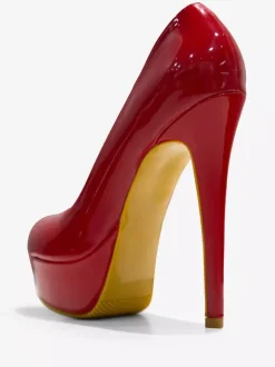 Womens Red Platform Shoes Round Toe Stiletto Heel Pumps
