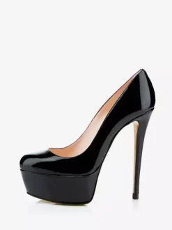 Womens Red Platform Shoes Round Toe Stiletto Heel Pumps