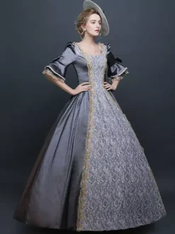 Women's Retro Costume Gray Victorian Satin Ball Gown Princess Costume Carnival