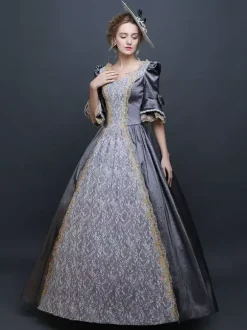 Women's Retro Costume Gray Victorian Satin Ball Gown Princess Costume Carnival