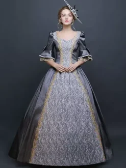 Women's Retro Costume Gray Victorian Satin Ball Gown Princess Costume Carnival