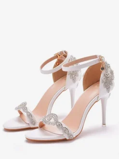 Women's Rhinestone Ankle Strap Bridal Sandals Stiletto Heel Wedding Shoes