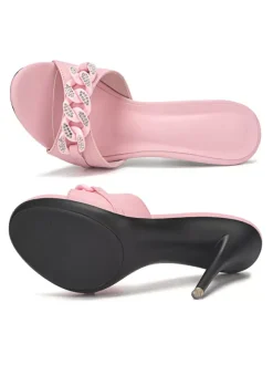 Women's Rhinestone Chains Mule Heels