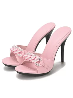 Women's Rhinestone Chains Mule Heels