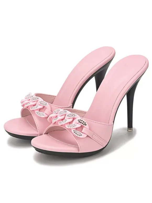 Women's Rhinestone Chains Mule Heels