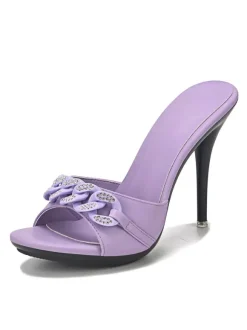 Women's Rhinestone Chains Mule Heels